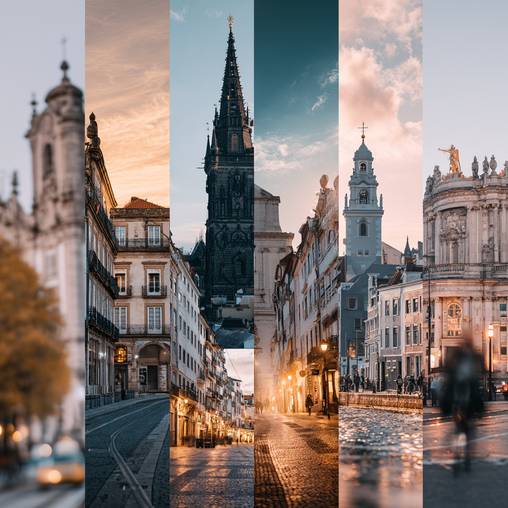 Colagem de arquiteturas e ruas europeias